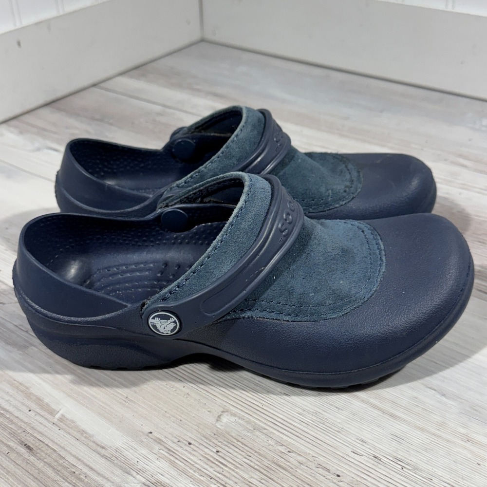 Crocs With Leather Shoes Clogs Closed Toe Navy‎ Women's Sz 6